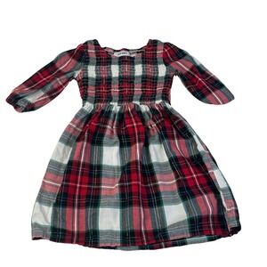 Old Navy Kids Plaid Smocked Bodice Dress Size S (6-7) Holiday / Winter Red Green